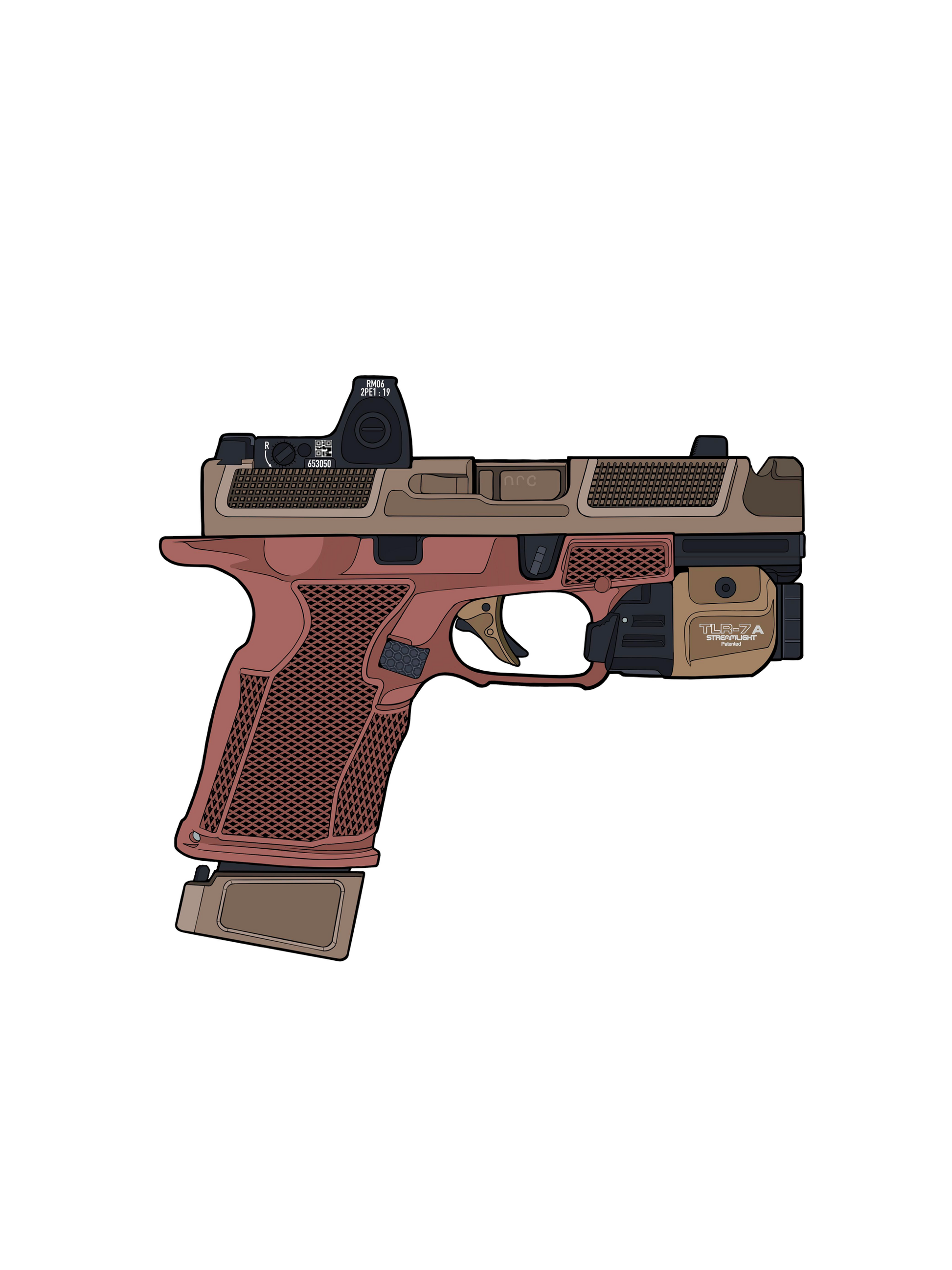 Pistol with a magazine on a white background