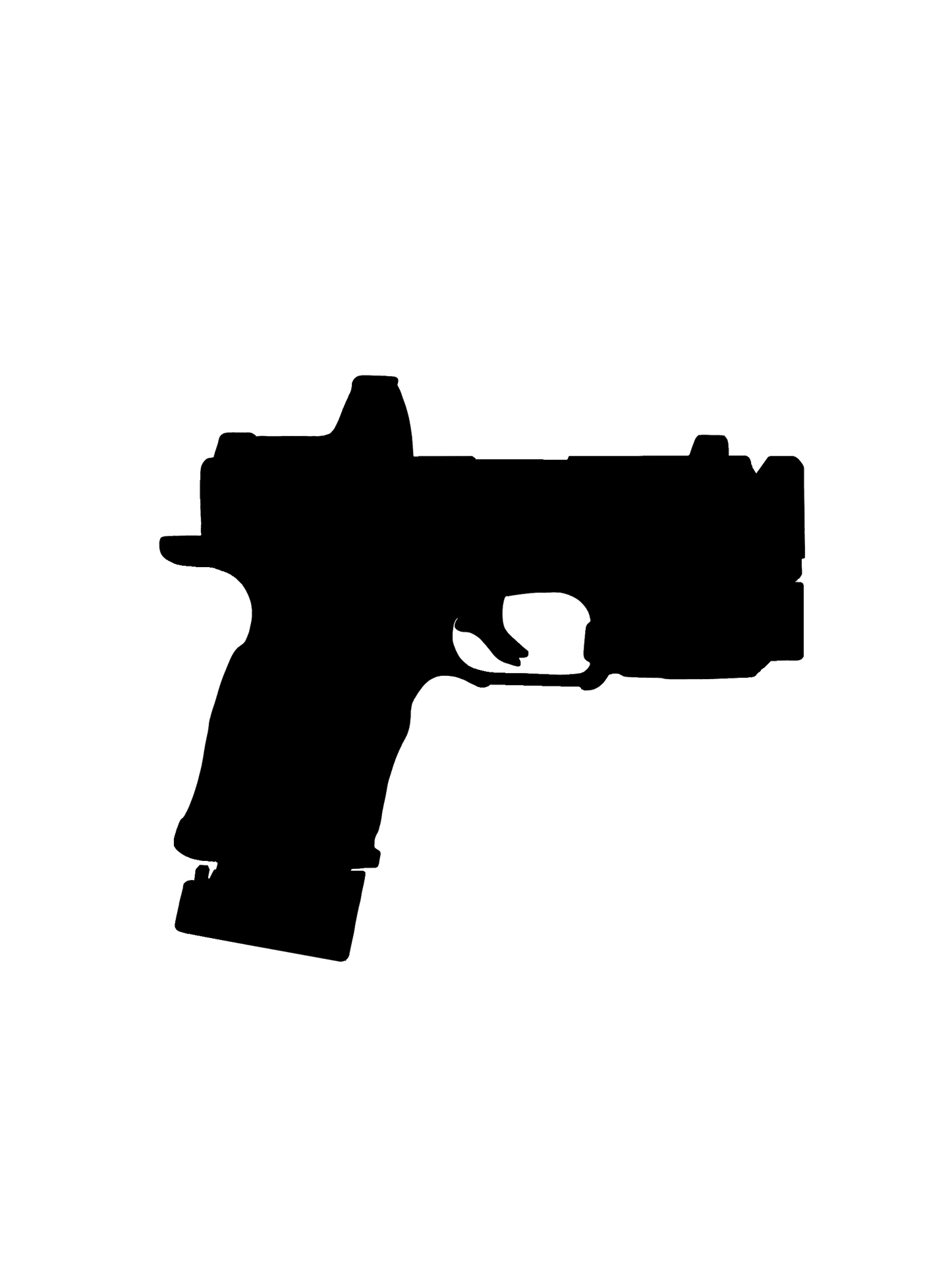 Black silhouette of a handgun on a white background